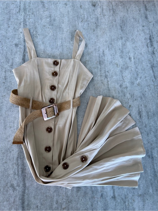 Forever 21 Dresses & Skirts - Forever 21 Contemporary Beige/Tan Button-Front Sundress with Woven Belt Size S